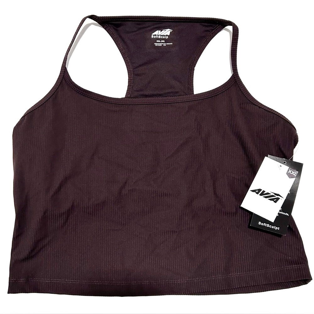 NWT Avia Softsculpt Sports Bra Brown Women’s XXL Longline Crop Tank Spaghetti